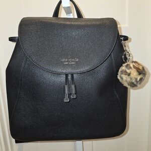 Kate Spade Black Backpack with Furry Charm